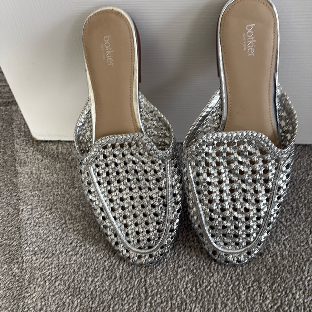 BOTKIER CORA SILVER METALLIC WOVEN  MULES SANDALS 8